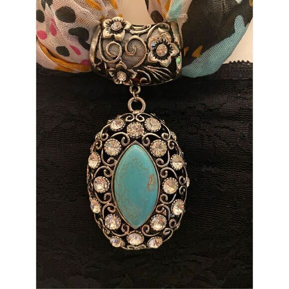 Beautiful Multicolored Scarf With Turquoise Silver Bling Embellishment - Picture 3 of 9